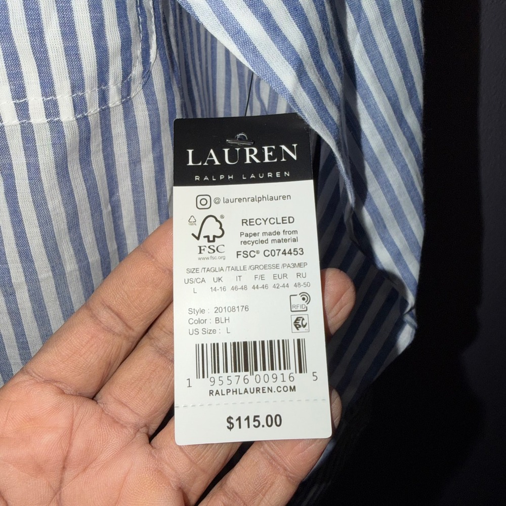 Lauren Ralph Lauren Black Label Stripe Button Down Shirt Womens Sz L 100% Cotton - Picture 4 of 7